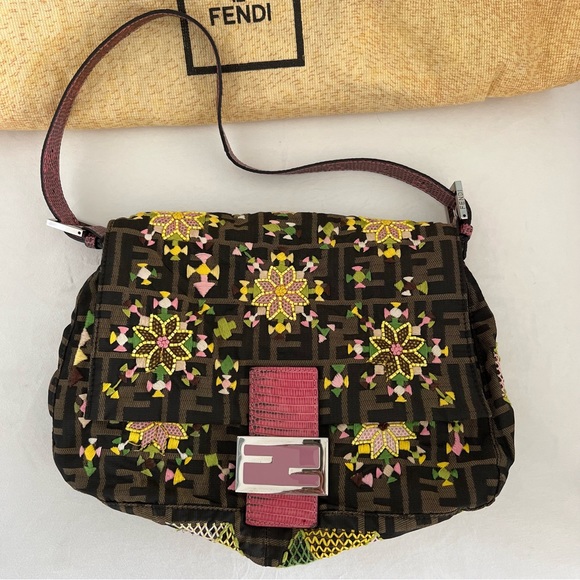 Fendi Zucca Embroidered Flower Snakeskin Purse - Picture 6 of 17